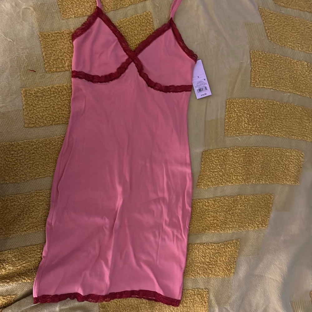Wild fable, women’s, S, ribbed,mini dress.Hot pink with red lace trim,brand new.